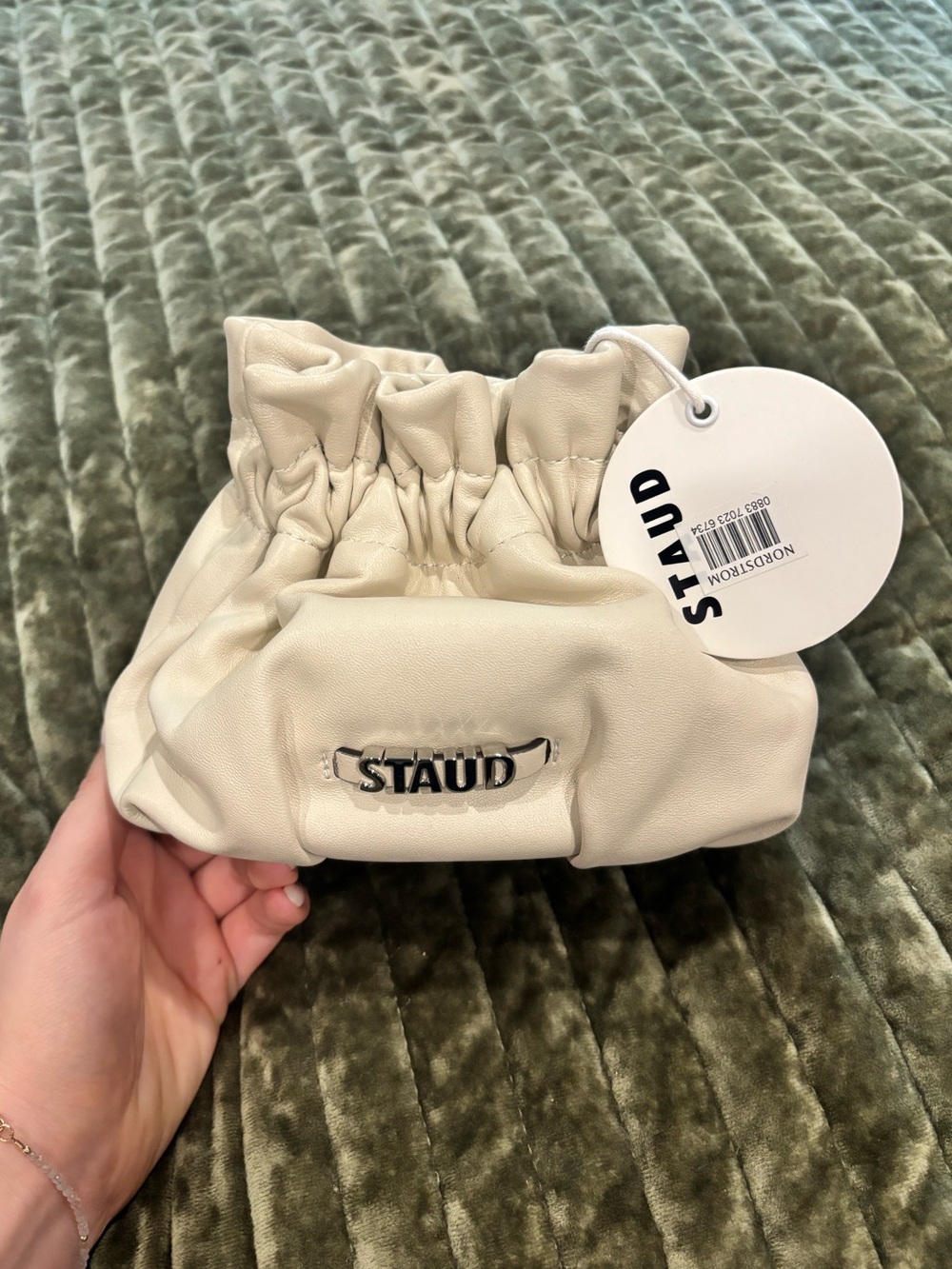 Staud Mini Grace Bucket Bag Cream Leather Crossbody NWT Adjustable Strap - Picture 3 of 9
